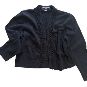 Karl Lagerfeld Cardigan Sweater Womens Med Black Paris Piping Trim Cropped 90s